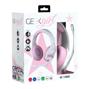 Konix Geek Girl Crystal PS4 Gaming Headset (White/Pink)